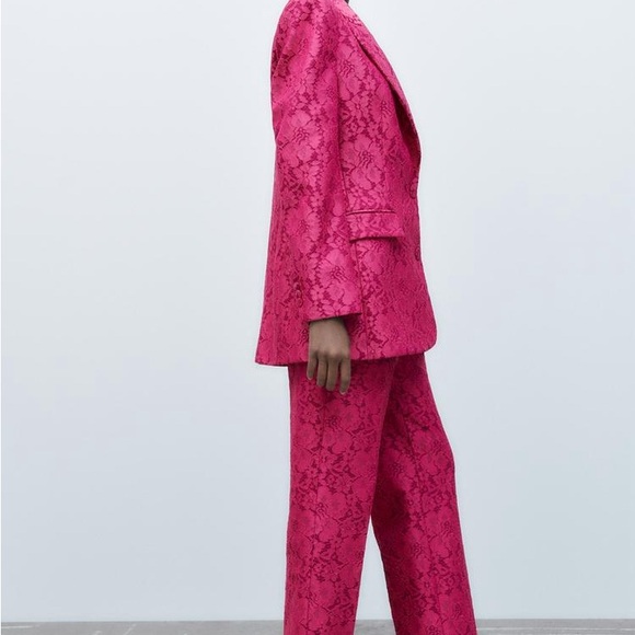 ZARA Tailored Lace Floral Blazer | Fuchsia | M - Picture 10 of 15